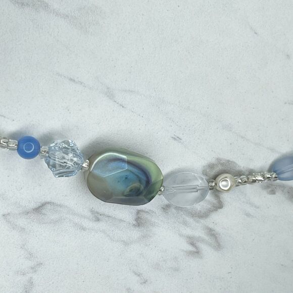 Chicos Silver Tone Blue Beaded Faux Suede Braided Long Necklace ✨ - Picture 5 of 12
